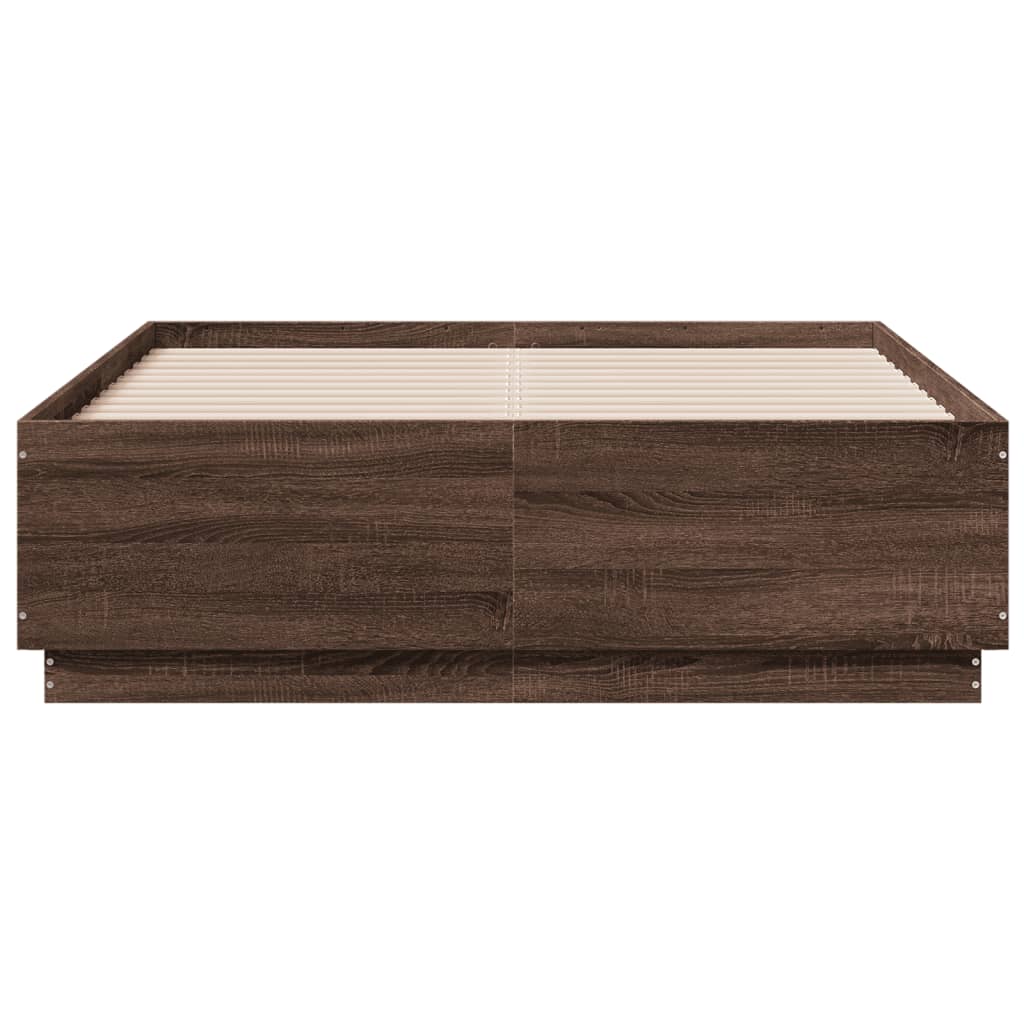 Bedframe met LED-verlichting bruin eikenkleurig 135x190 cm is nu te koop bij PeponiXL, paradijselijk wonen!
