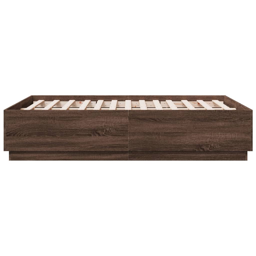 Bedframe met LED-verlichting bruin eikenkleurig 135x190 cm is nu te koop bij PeponiXL, paradijselijk wonen!
