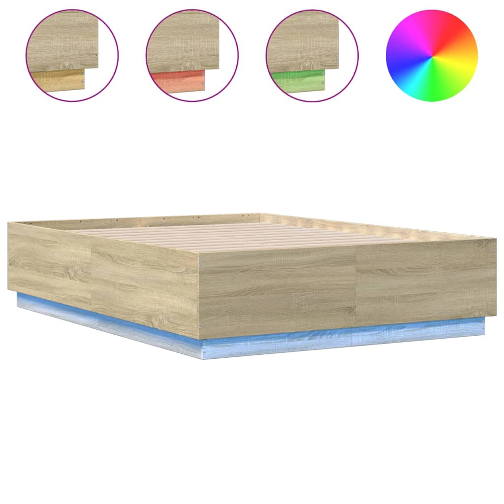 Bedframe met LED-verlichting sonoma eikenkleurig 120x190 cm is nu te koop bij PeponiXL, paradijselijk wonen!