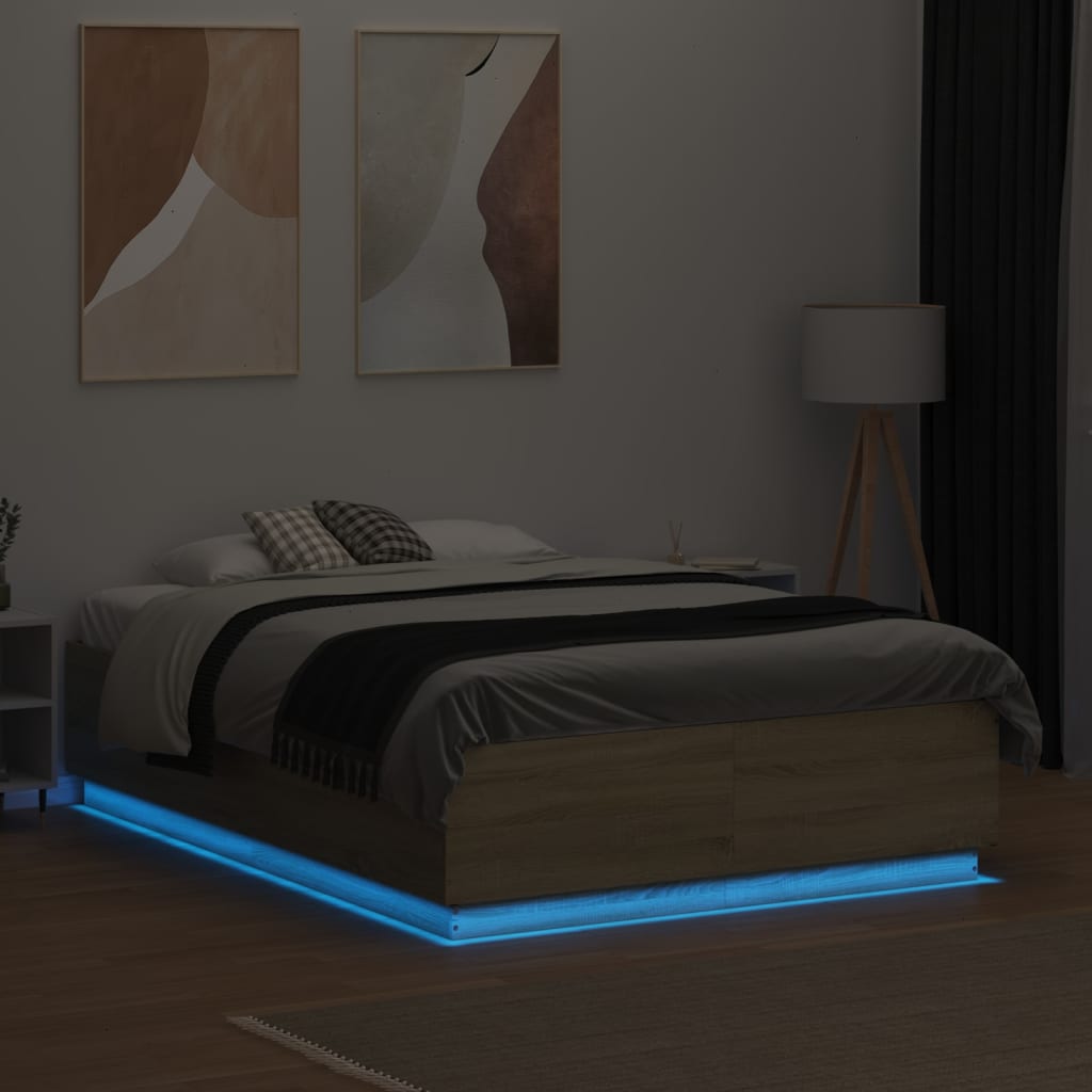 Bedframe met LED-verlichting sonoma eikenkleurig 120x190 cm is nu te koop bij PeponiXL, paradijselijk wonen!