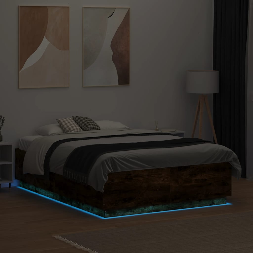 Bedframe met LED-verlichting gerookt eikenkleurig 120x190 cm is nu te koop bij PeponiXL, paradijselijk wonen!