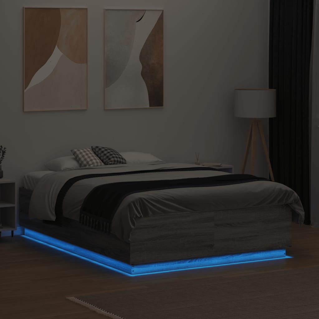 Bedframe met LED-verlichting grijs sonoma eiken 120x190 cm is nu te koop bij PeponiXL, paradijselijk wonen!