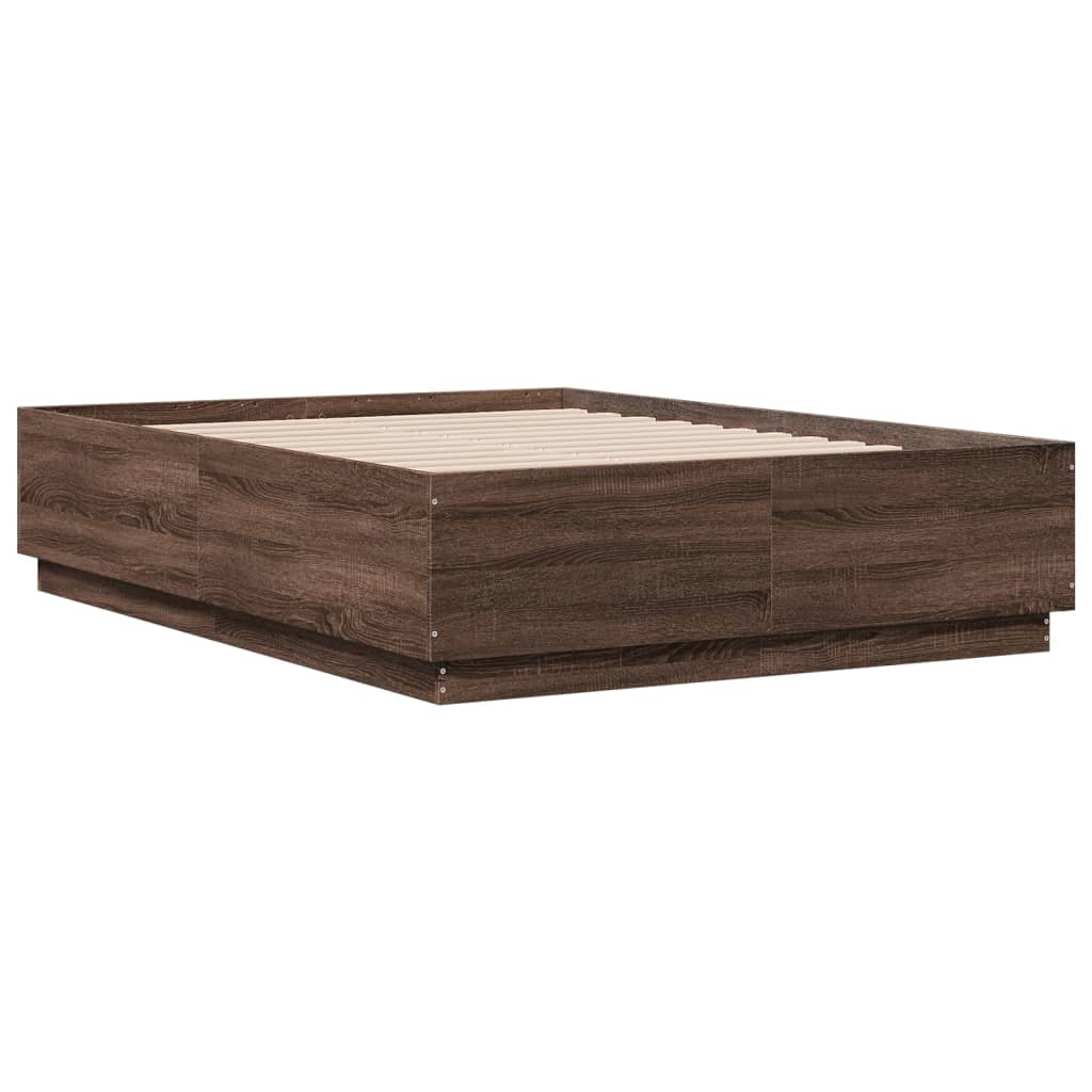 Bedframe met LED-verlichting bruin eikenkleurig 120x190 cm is nu te koop bij PeponiXL, paradijselijk wonen!