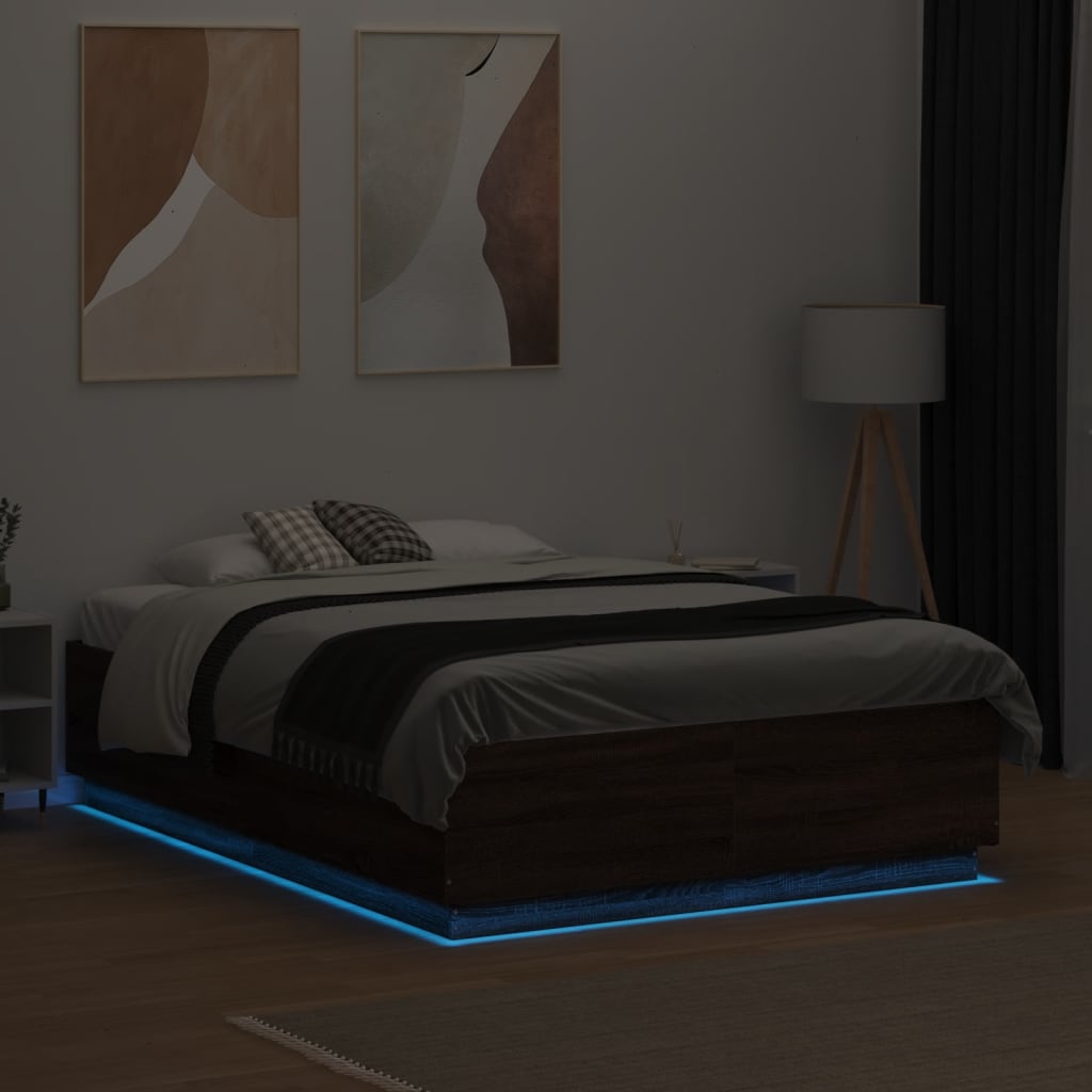 Bedframe met LED-verlichting bruin eikenkleurig 120x190 cm is nu te koop bij PeponiXL, paradijselijk wonen!