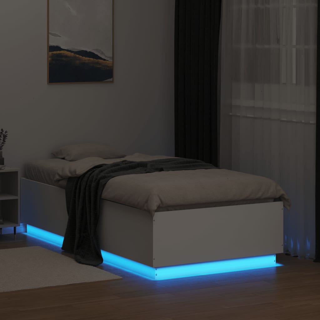 Bedframe met LED-verlichting bewerkt hout wit 90x190 cm is nu te koop bij PeponiXL, paradijselijk wonen!