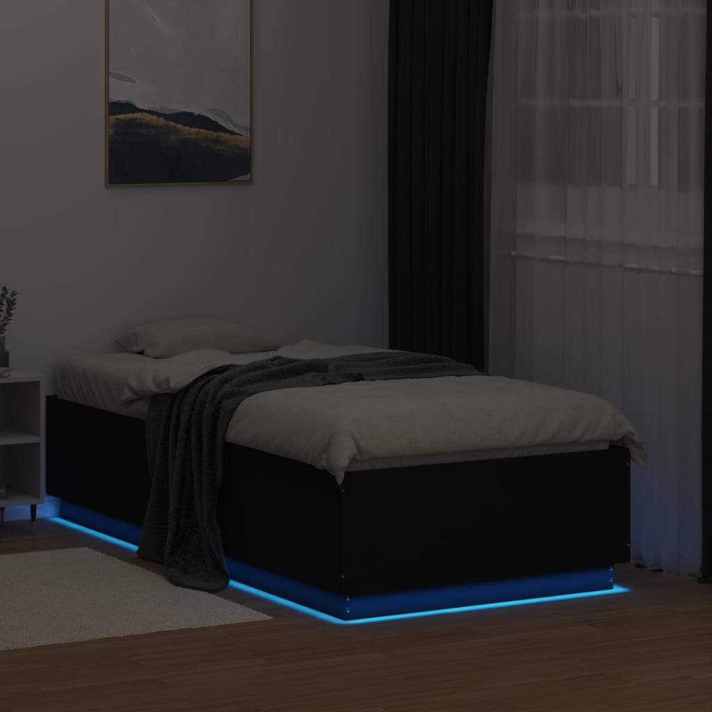 Bedframe met LED-verlichting bewerkt hout zwart 90x190 cm is nu te koop bij PeponiXL, paradijselijk wonen!