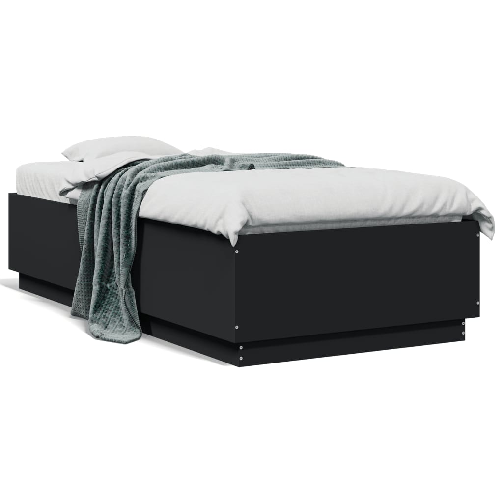 Bedframe met LED-verlichting bewerkt hout zwart 90x190 cm is nu te koop bij PeponiXL, paradijselijk wonen!