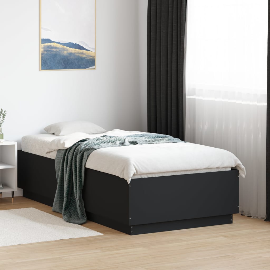 Bedframe met LED-verlichting bewerkt hout zwart 90x190 cm is nu te koop bij PeponiXL, paradijselijk wonen!