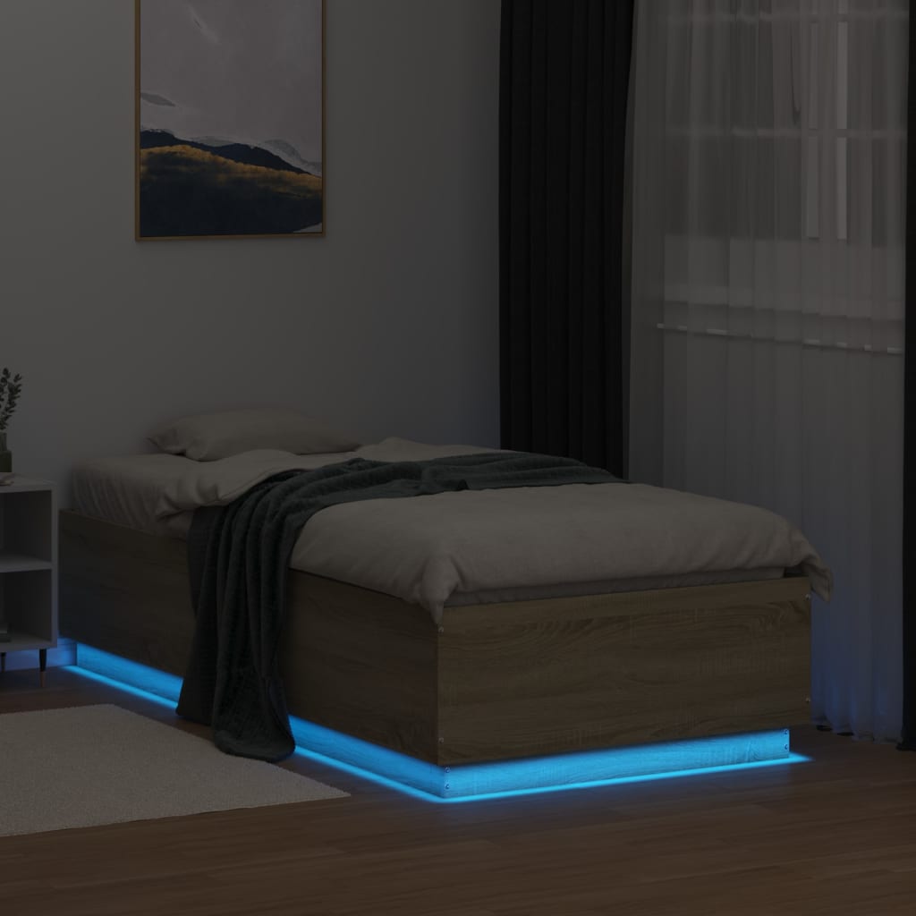 Bedframe met LED-verlichting sonoma eikenkleurig 90x190 cm is nu te koop bij PeponiXL, paradijselijk wonen!