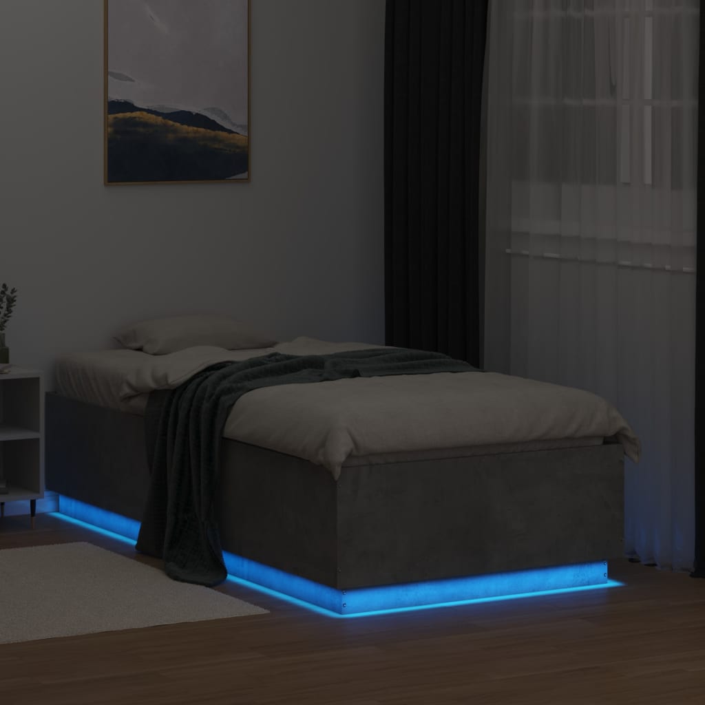 Bedframe met LED-verlichting bewerkt hout betongrijs 90x190 cm is nu te koop bij PeponiXL, paradijselijk wonen!
