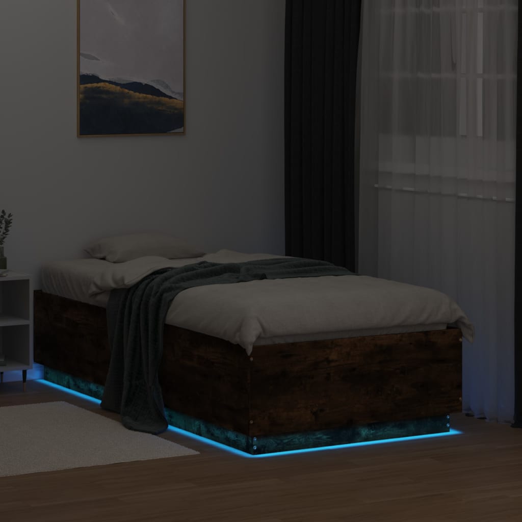 Bedframe met LED-verlichting gerookt eikenkleurig 90x190 cm is nu te koop bij PeponiXL, paradijselijk wonen!