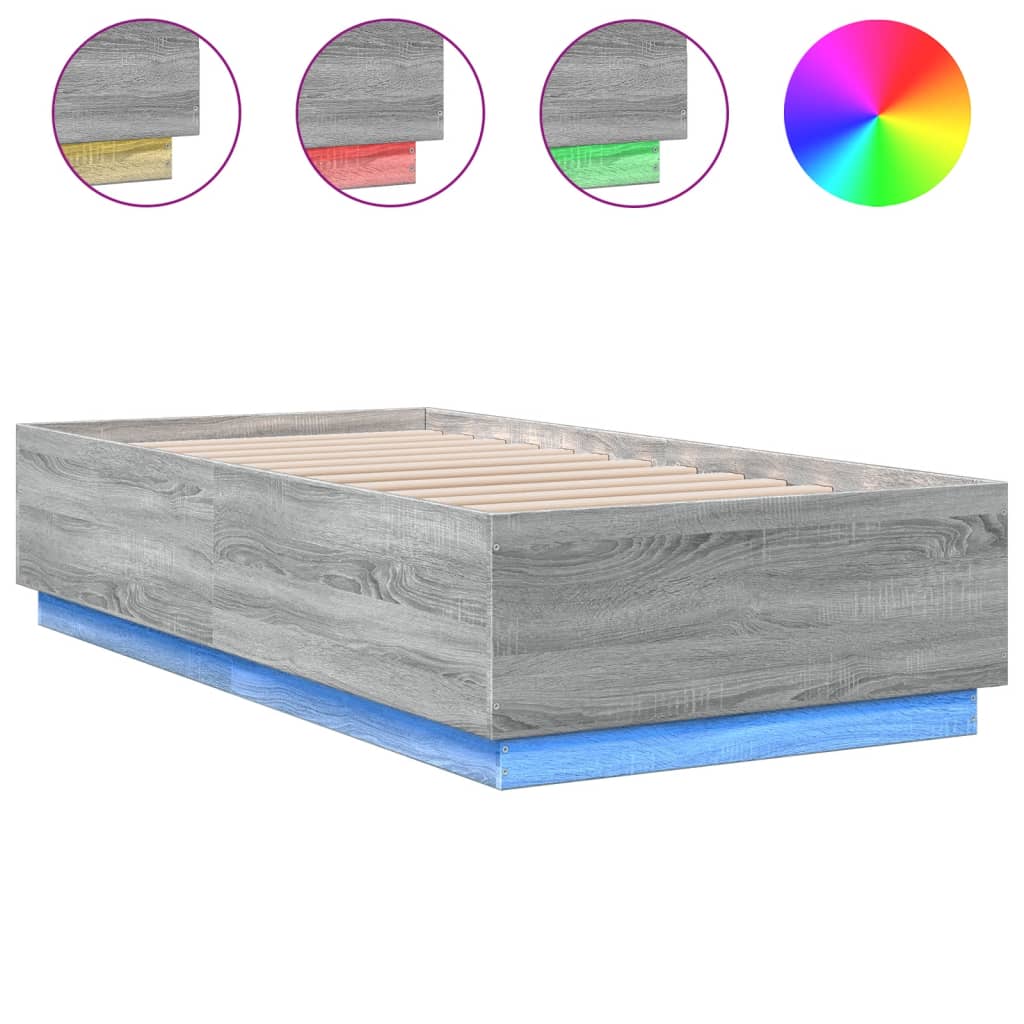 Bedframe met LED-verlichting grijs sonoma eikenkleurig 90x190cm is nu te koop bij PeponiXL, paradijselijk wonen!