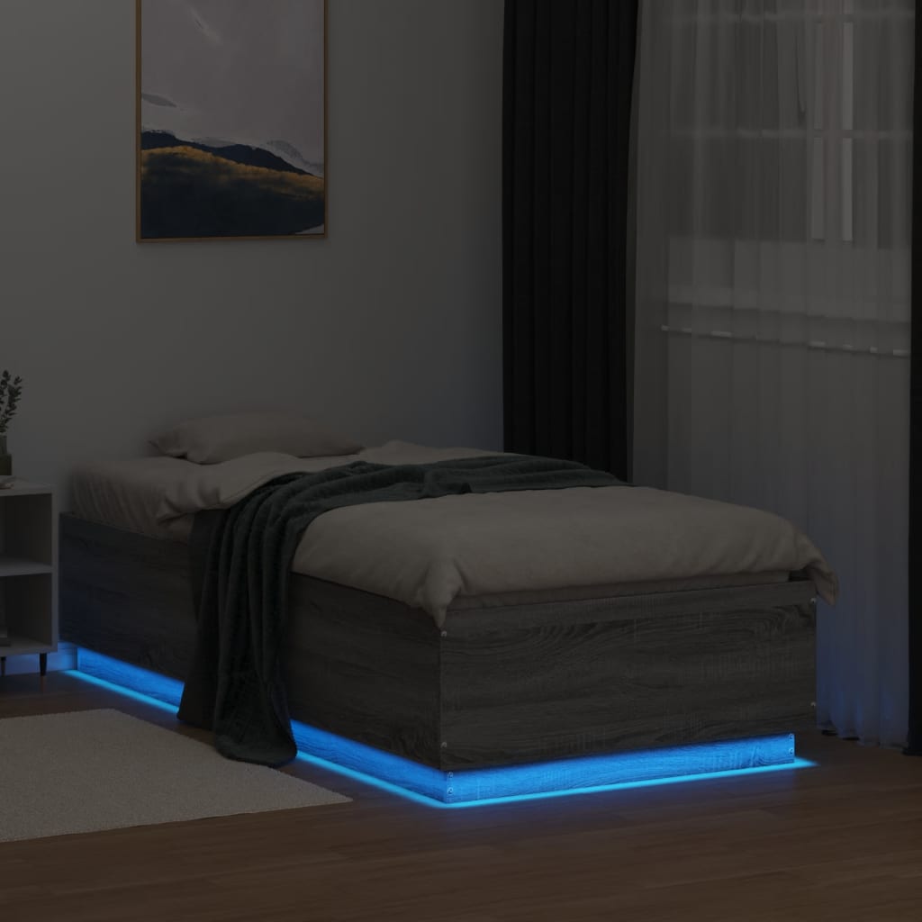 Bedframe met LED-verlichting grijs sonoma eikenkleurig 90x190cm is nu te koop bij PeponiXL, paradijselijk wonen!
