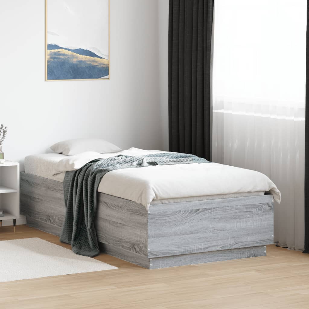 Bedframe met LED-verlichting grijs sonoma eikenkleurig 90x190cm is nu te koop bij PeponiXL, paradijselijk wonen!