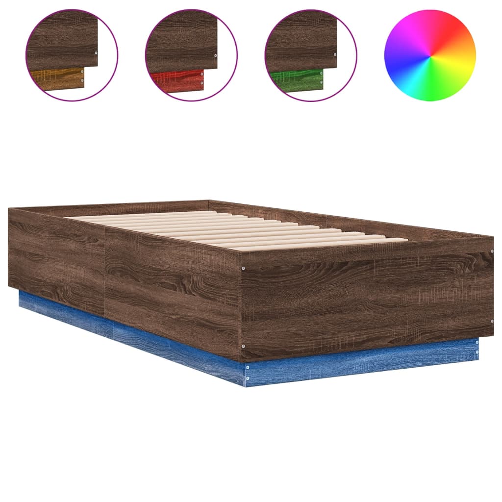 Bedframe met LED-verlichting bruin eikenkleur 90x190 cm is nu te koop bij PeponiXL, paradijselijk wonen!
