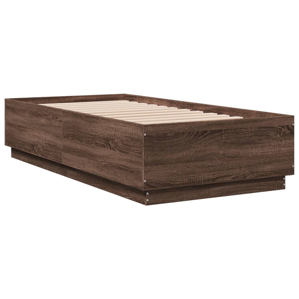 Bedframe met LED-verlichting bruin eikenkleur 90x190 cm is nu te koop bij PeponiXL, paradijselijk wonen!