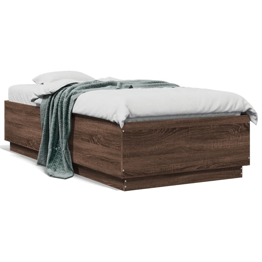 Bedframe met LED-verlichting bruin eikenkleur 90x190 cm is nu te koop bij PeponiXL, paradijselijk wonen!