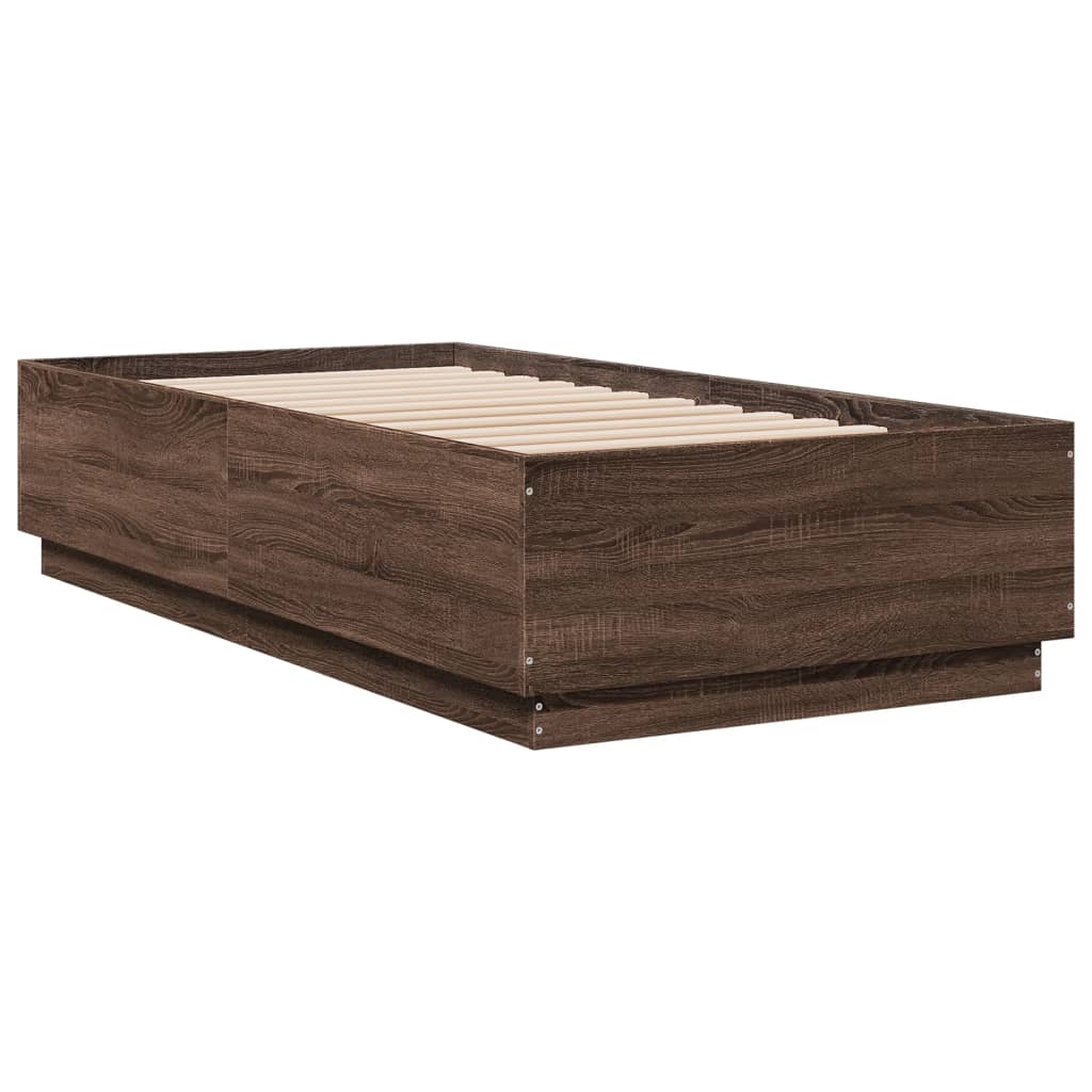 Bedframe met LED-verlichting bruin eikenkleur 90x190 cm is nu te koop bij PeponiXL, paradijselijk wonen!