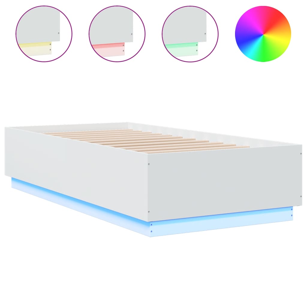 Bedframe met LED-verlichting bewerkt hout wit 75x190 cm is nu te koop bij PeponiXL, paradijselijk wonen!
