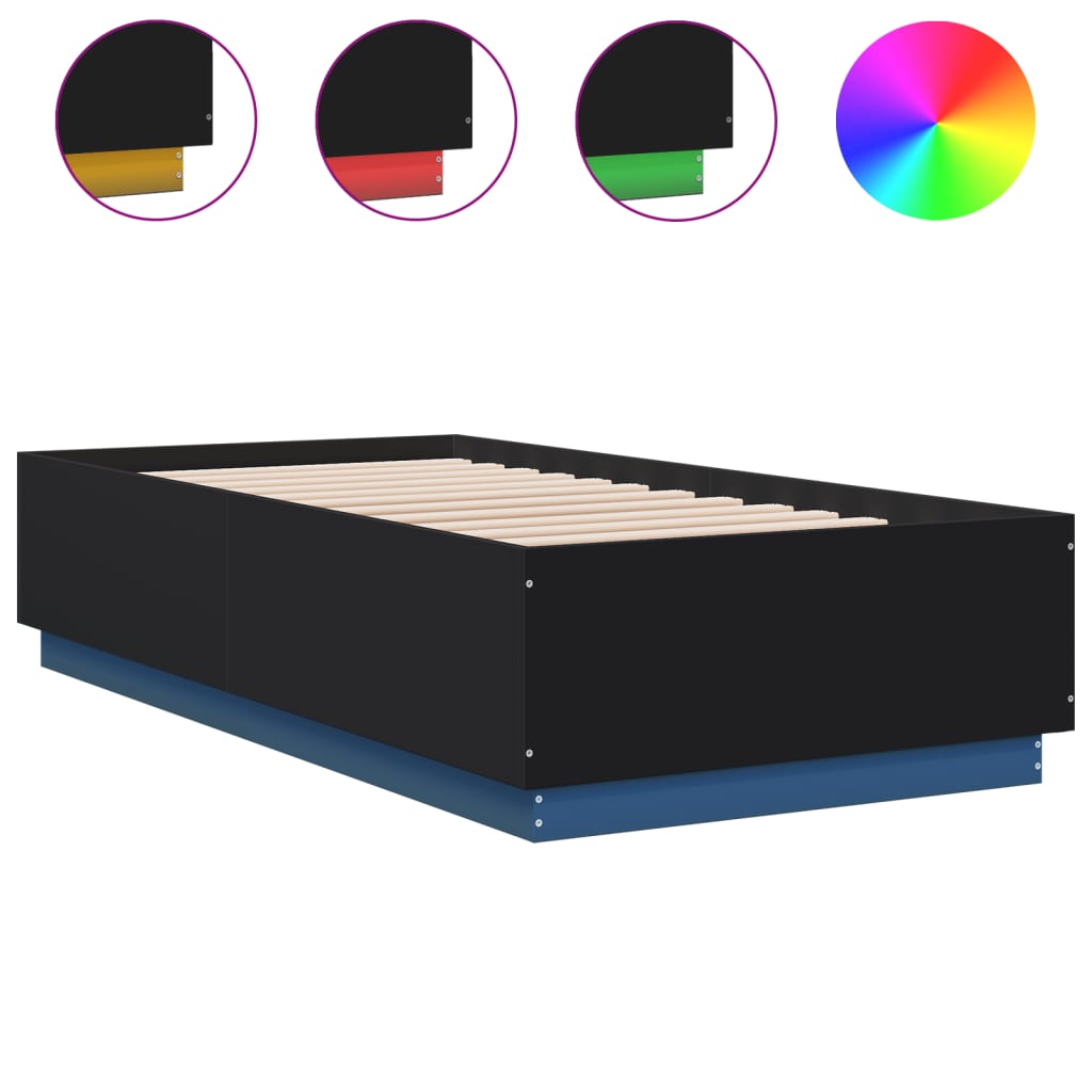 Bedframe met LED-verlichting bewerkt hout zwart 75x190 cm is nu te koop bij PeponiXL, paradijselijk wonen!