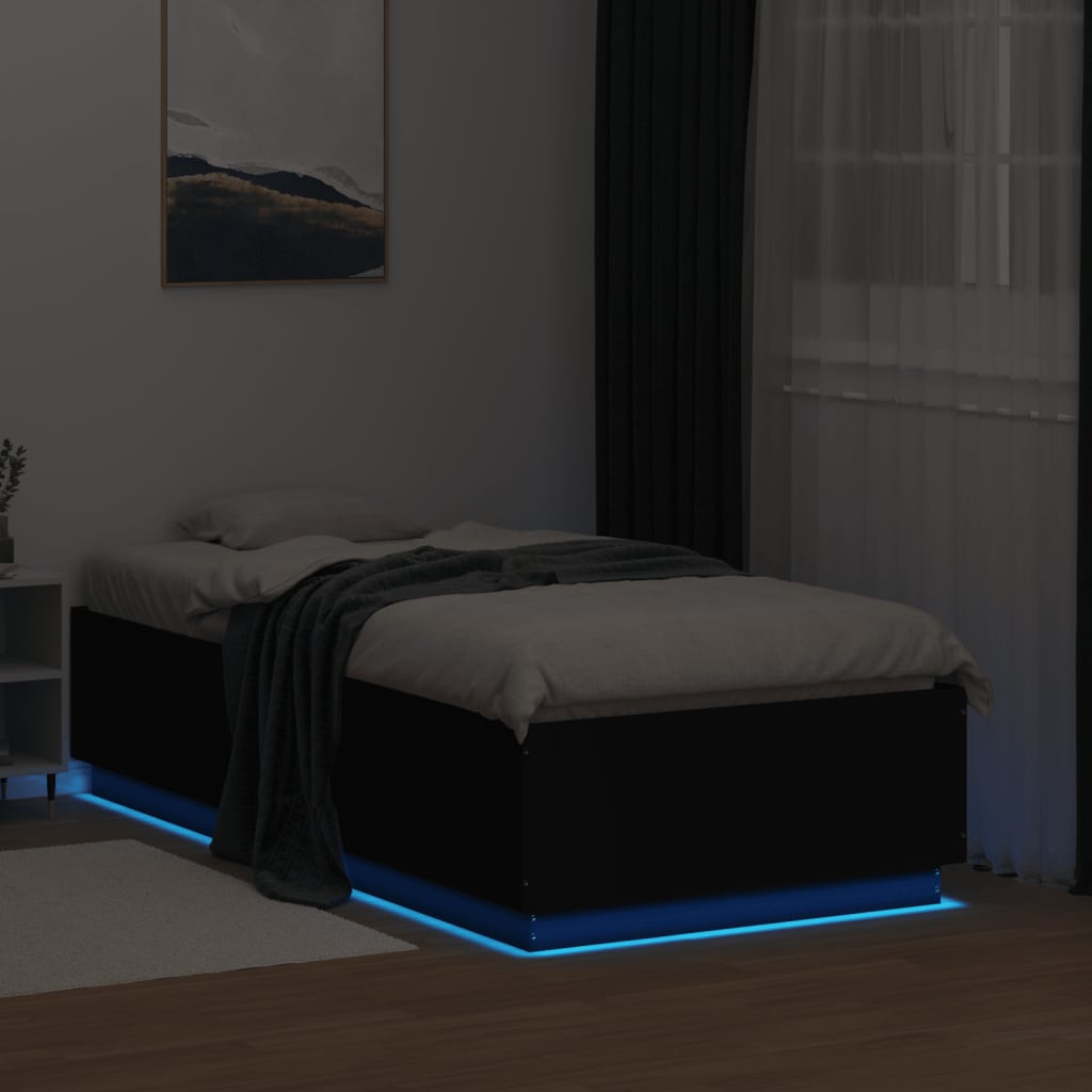Bedframe met LED-verlichting bewerkt hout zwart 75x190 cm is nu te koop bij PeponiXL, paradijselijk wonen!