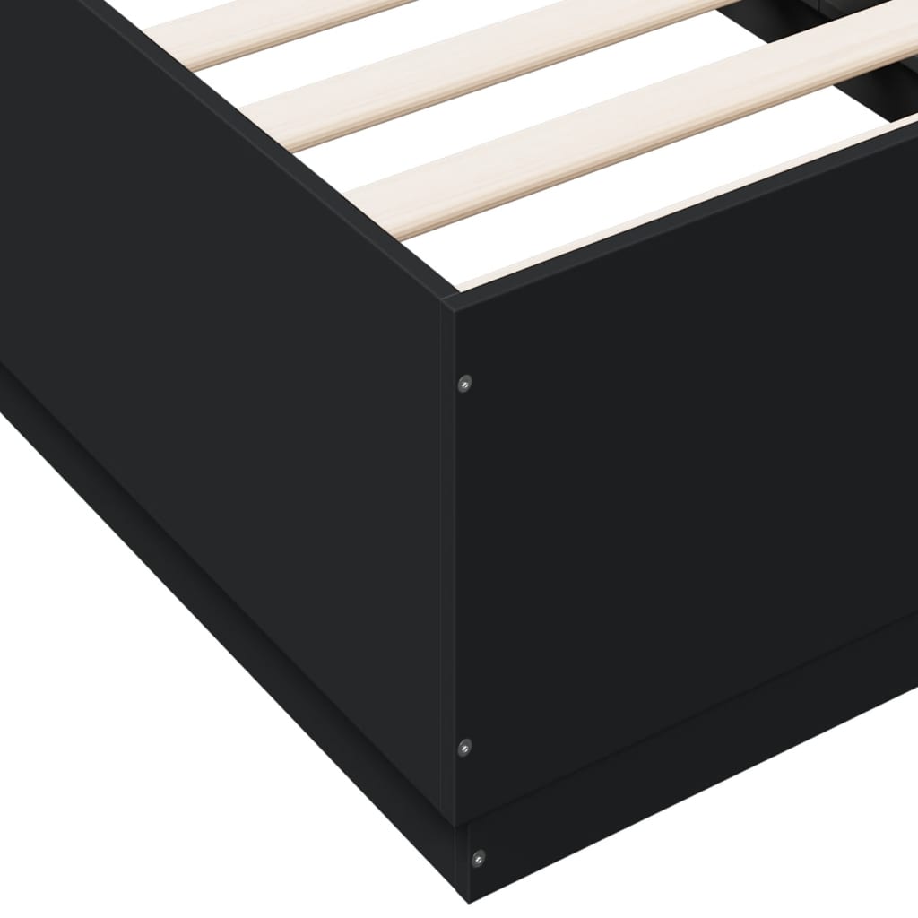 Bedframe met LED-verlichting bewerkt hout zwart 75x190 cm is nu te koop bij PeponiXL, paradijselijk wonen!