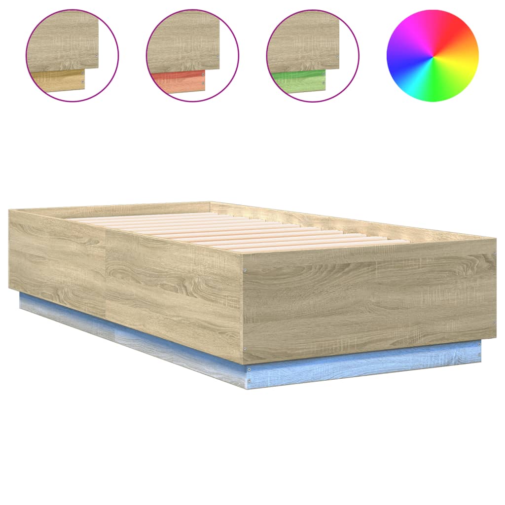 Bedframe met LED-verlichting sonoma eikenkleurig 75x190 cm is nu te koop bij PeponiXL, paradijselijk wonen!