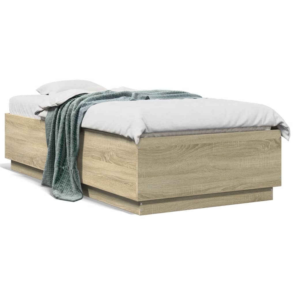 Bedframe met LED-verlichting sonoma eikenkleurig 75x190 cm is nu te koop bij PeponiXL, paradijselijk wonen!