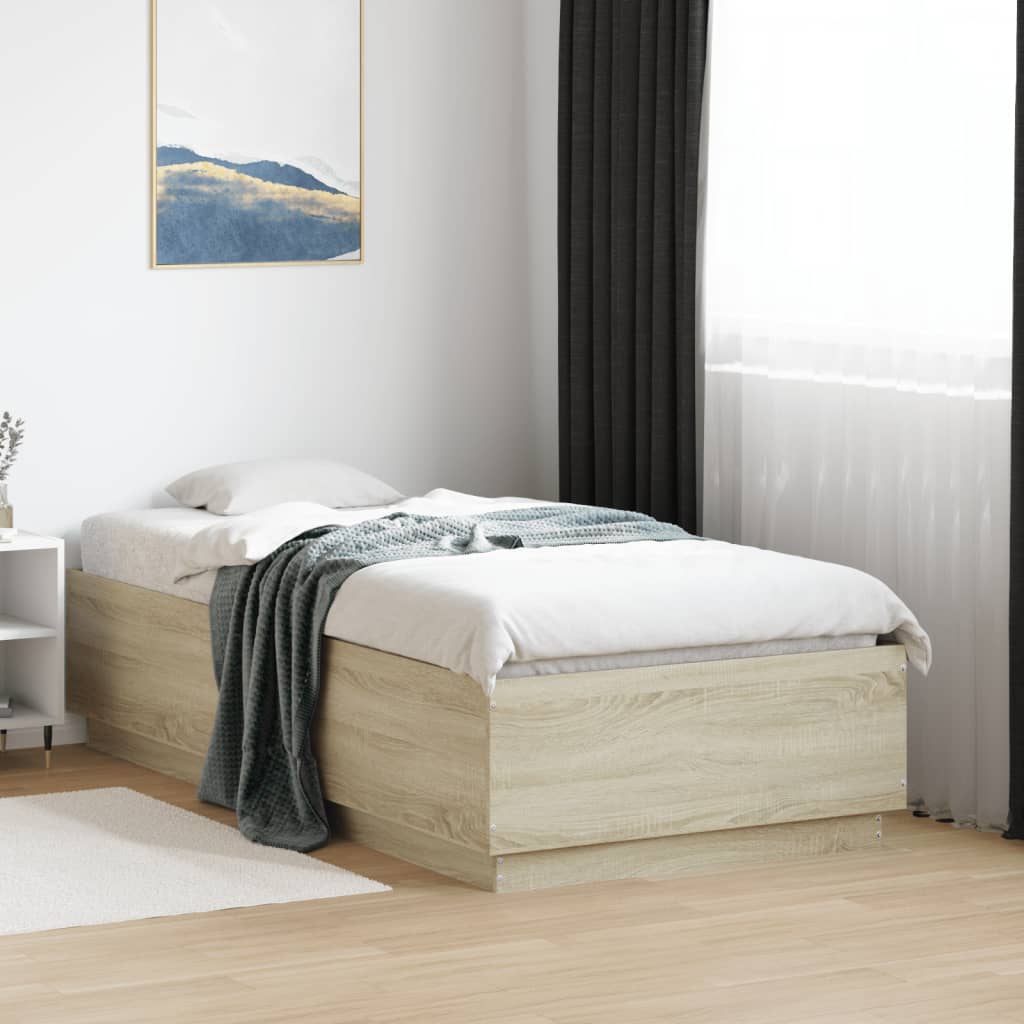 Bedframe met LED-verlichting sonoma eikenkleurig 75x190 cm is nu te koop bij PeponiXL, paradijselijk wonen!