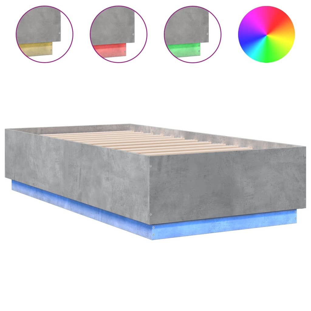 Bedframe met LED-verlichting bewerkt hout betongrijs 75x190 cm is nu te koop bij PeponiXL, paradijselijk wonen!