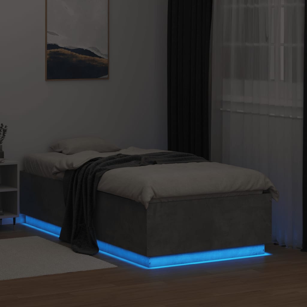 Bedframe met LED-verlichting bewerkt hout betongrijs 75x190 cm is nu te koop bij PeponiXL, paradijselijk wonen!