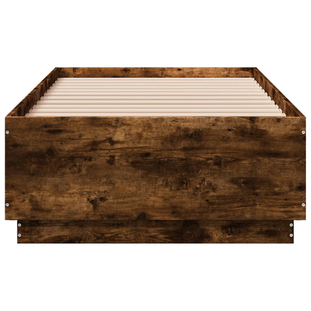 Bedframe LED-verlichting bewerkt hout gerookt eiken 75x190 cm is nu te koop bij PeponiXL, paradijselijk wonen!