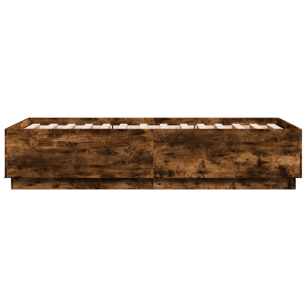 Bedframe LED-verlichting bewerkt hout gerookt eiken 75x190 cm is nu te koop bij PeponiXL, paradijselijk wonen!
