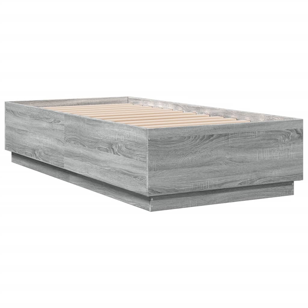 Bedframe met LED-verlichting bewerkt hout grijs sonoma 75x190cm is nu te koop bij PeponiXL, paradijselijk wonen!