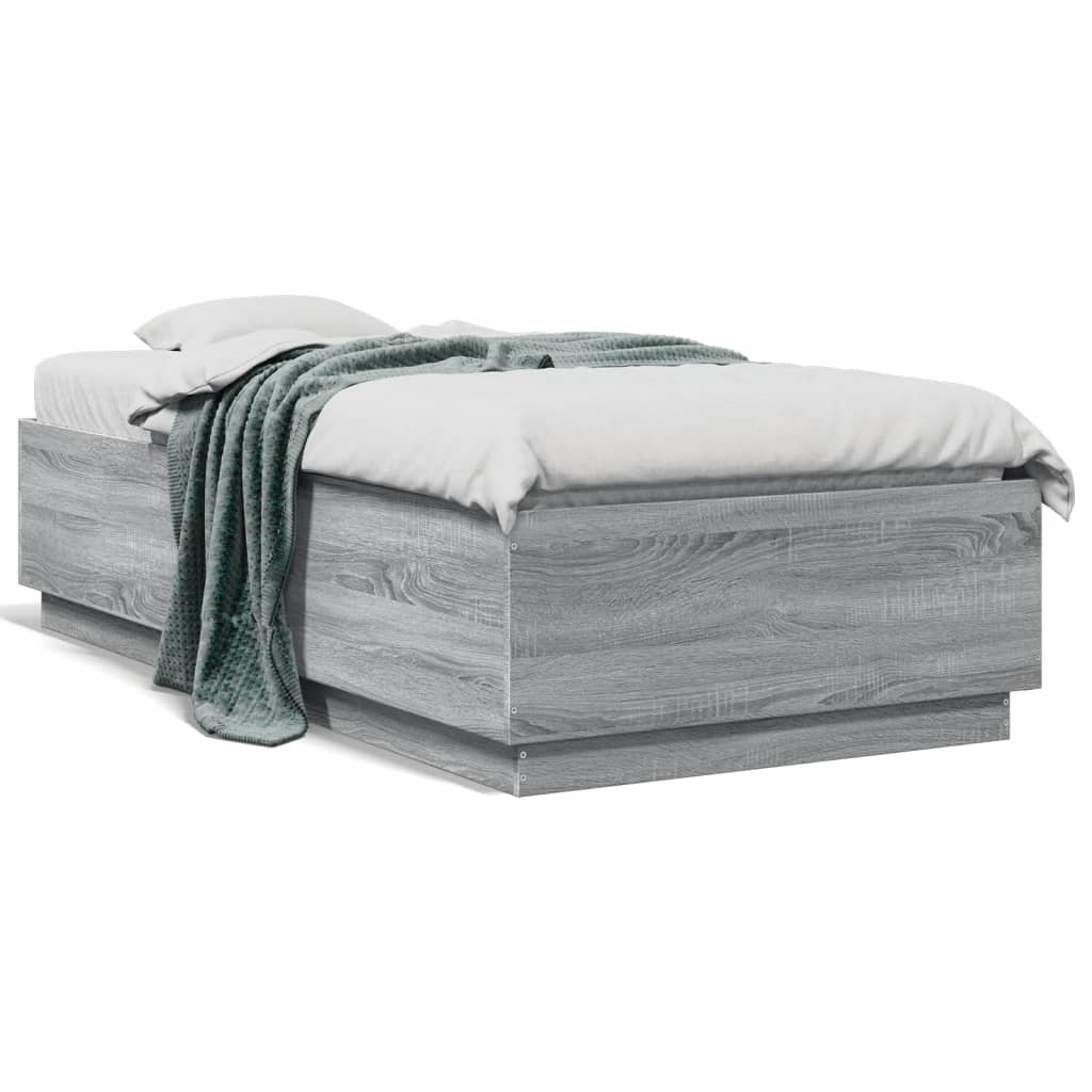 Bedframe met LED-verlichting bewerkt hout grijs sonoma 75x190cm is nu te koop bij PeponiXL, paradijselijk wonen!