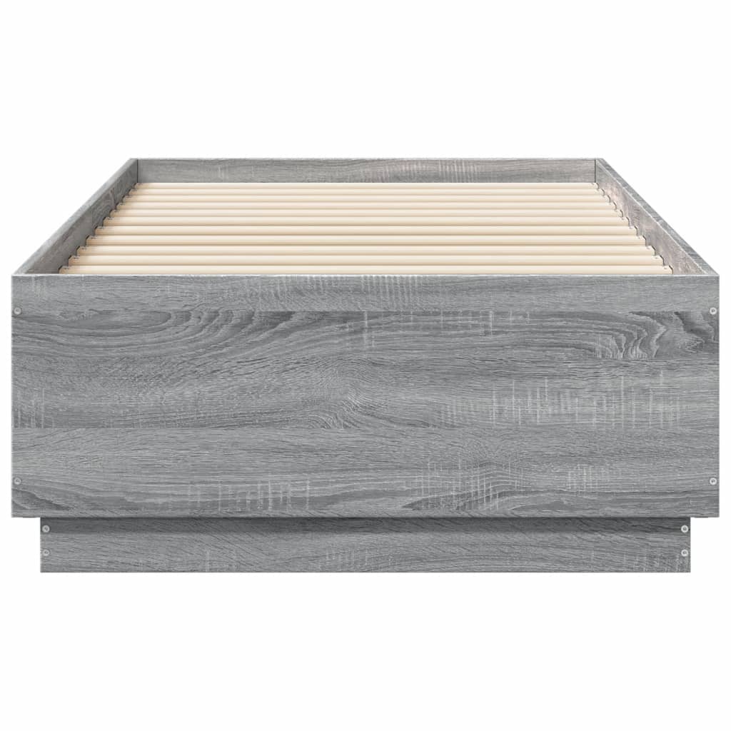 Bedframe met LED-verlichting bewerkt hout grijs sonoma 75x190cm is nu te koop bij PeponiXL, paradijselijk wonen!