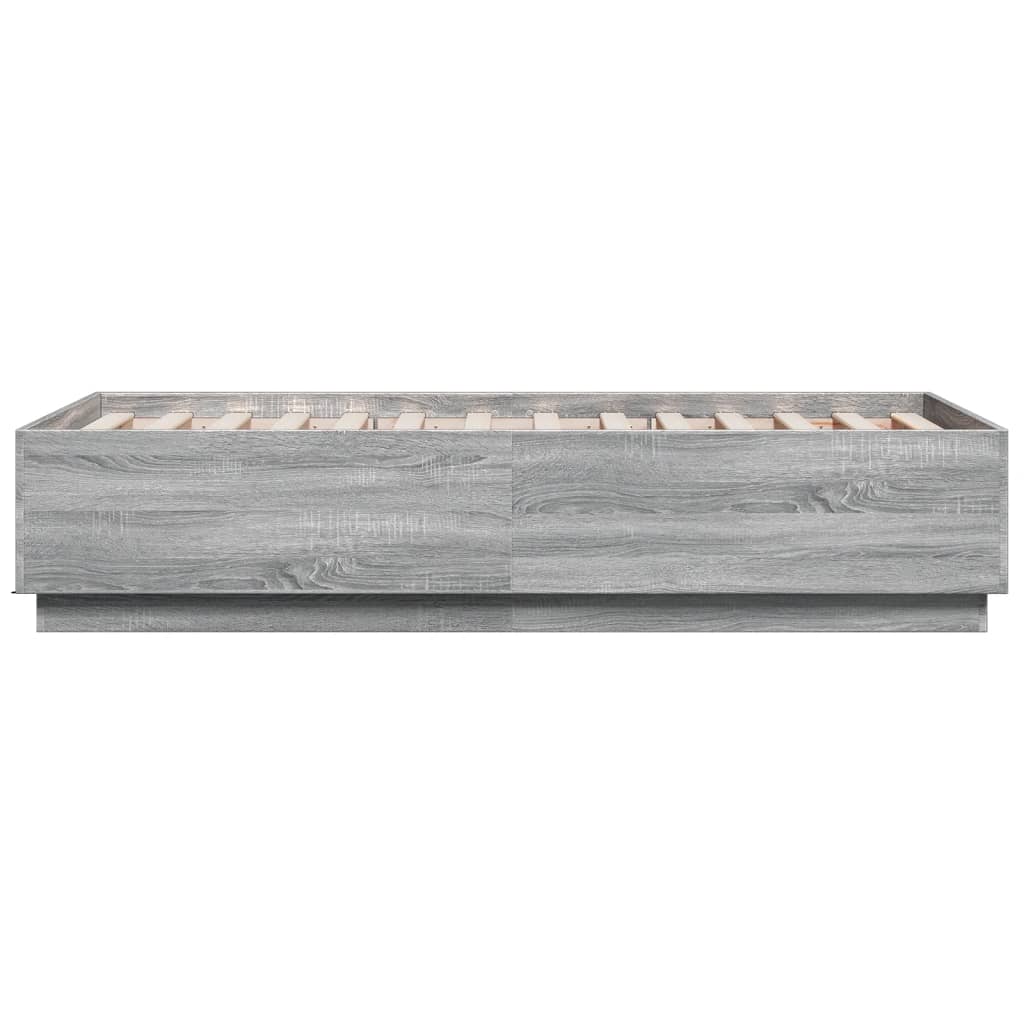 Bedframe met LED-verlichting bewerkt hout grijs sonoma 75x190cm is nu te koop bij PeponiXL, paradijselijk wonen!