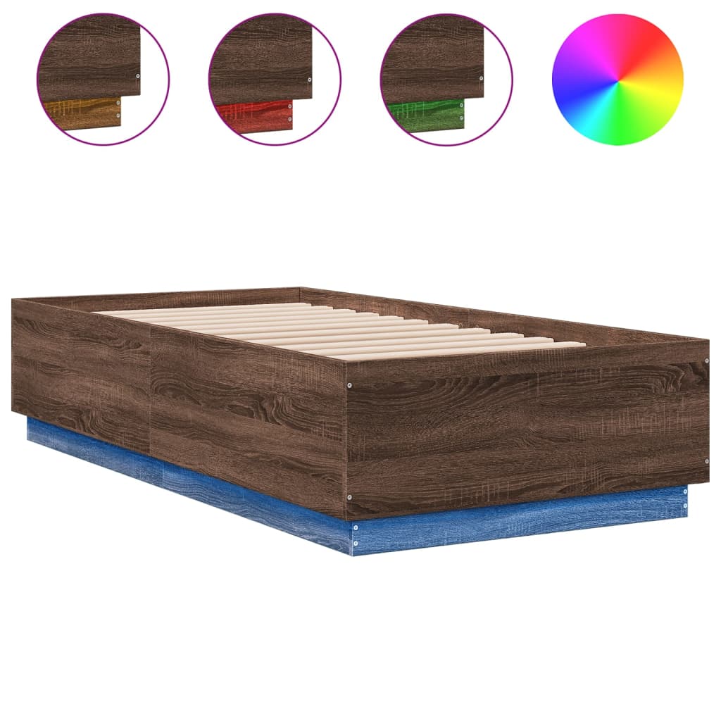 Bedframe met LED-verlichting bruin eikenkleurig 75x190 cm is nu te koop bij PeponiXL, paradijselijk wonen!
