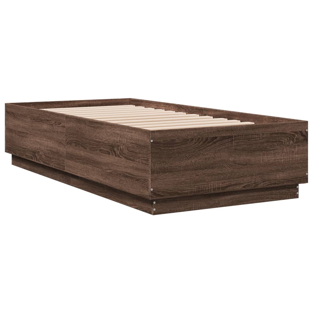 Bedframe met LED-verlichting bruin eikenkleurig 75x190 cm is nu te koop bij PeponiXL, paradijselijk wonen!