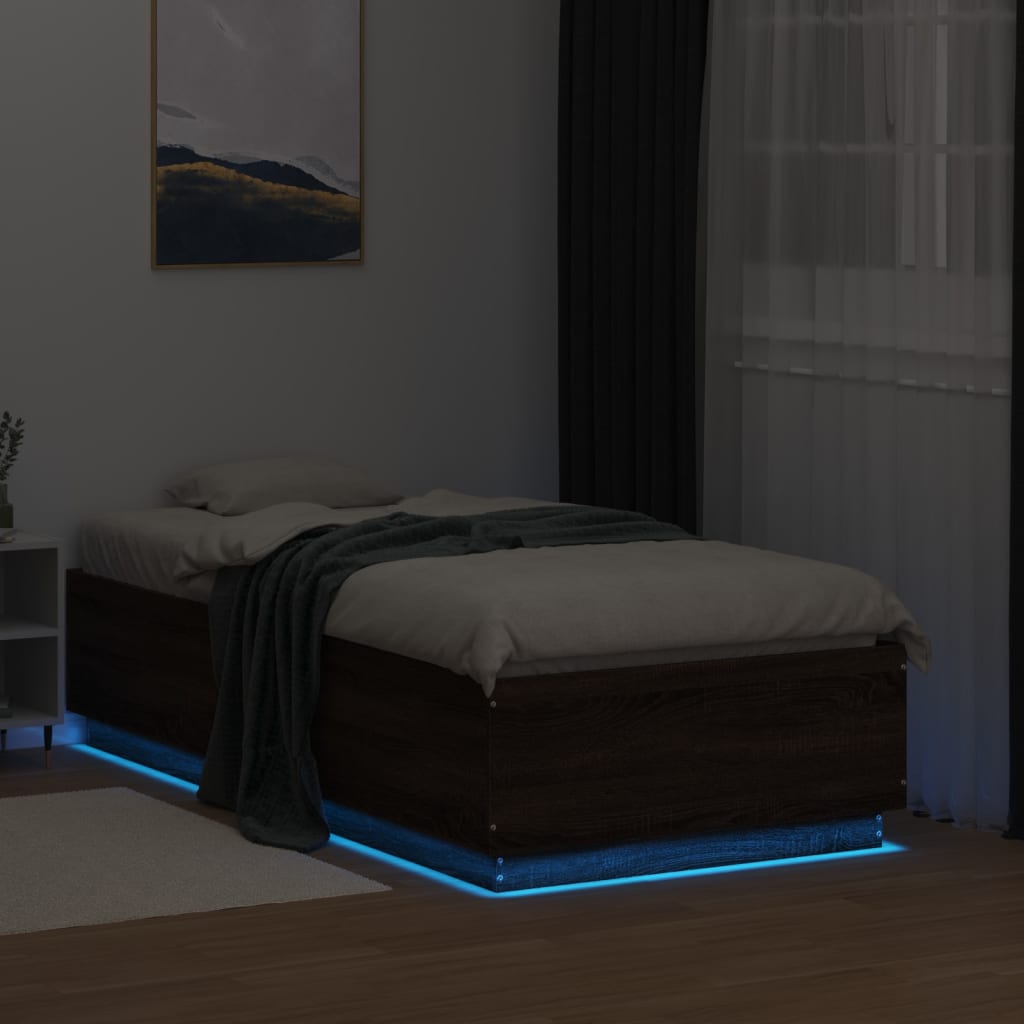 Bedframe met LED-verlichting bruin eikenkleurig 75x190 cm is nu te koop bij PeponiXL, paradijselijk wonen!