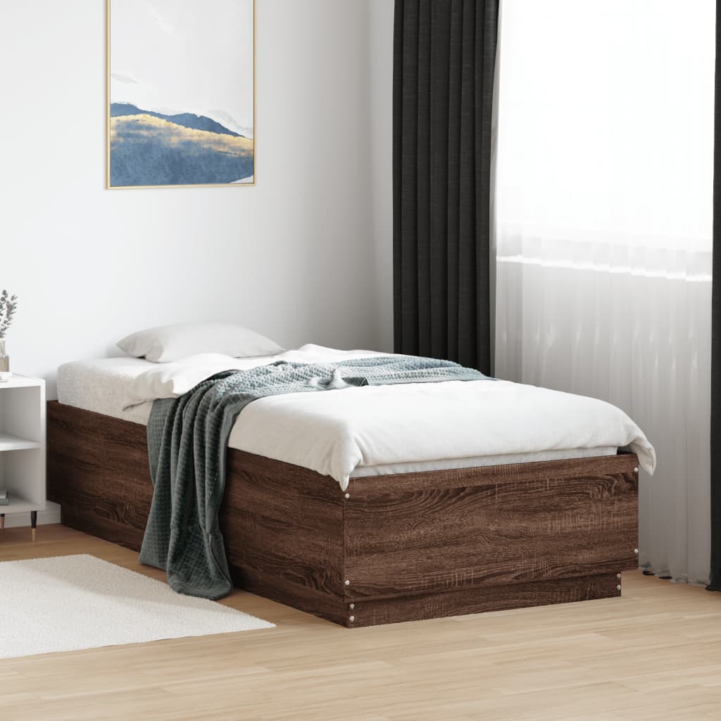 Bedframe met LED-verlichting bruin eikenkleurig 75x190 cm is nu te koop bij PeponiXL, paradijselijk wonen!