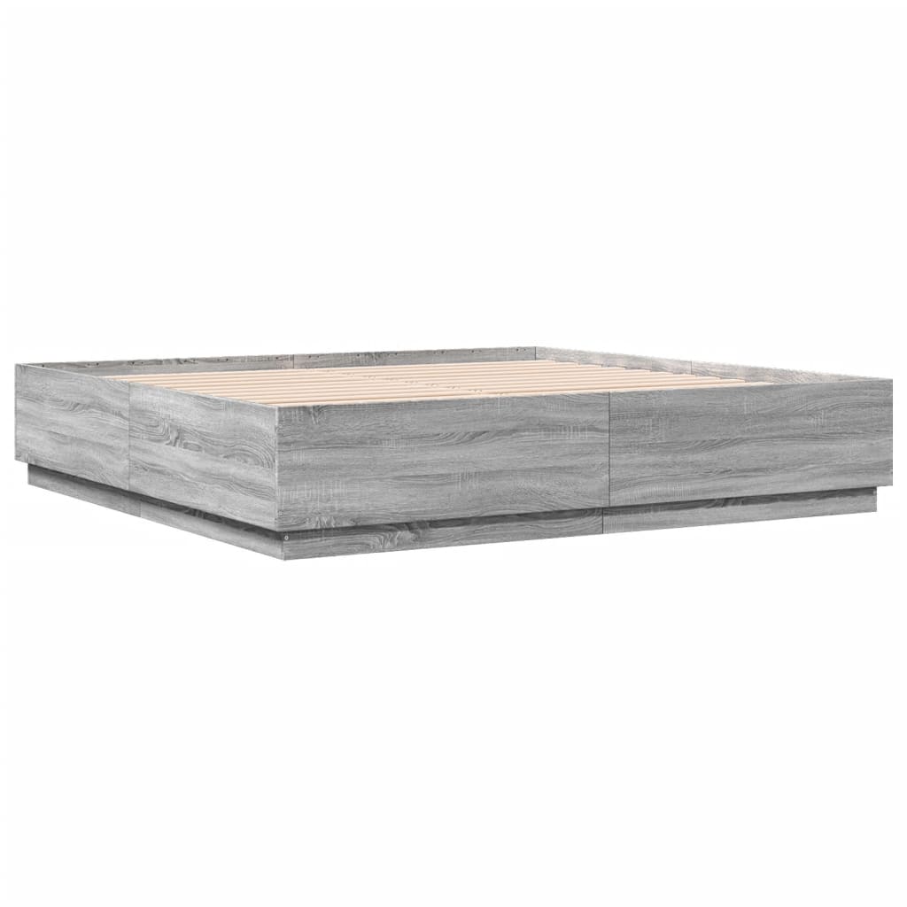 Bedframe bewerkt hout grijs sonoma eikenkleurig 200x200 cm is nu te koop bij PeponiXL, paradijselijk wonen!