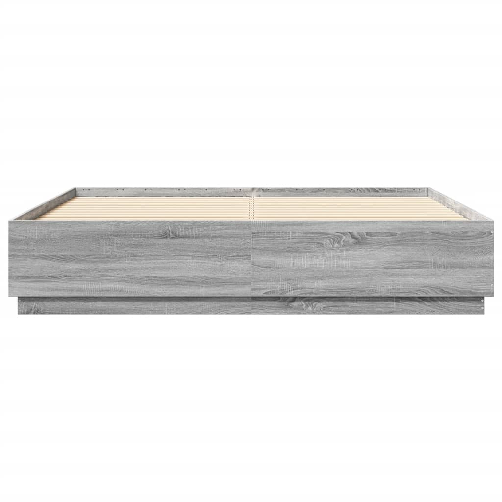 Bedframe bewerkt hout grijs sonoma eikenkleurig 200x200 cm is nu te koop bij PeponiXL, paradijselijk wonen!