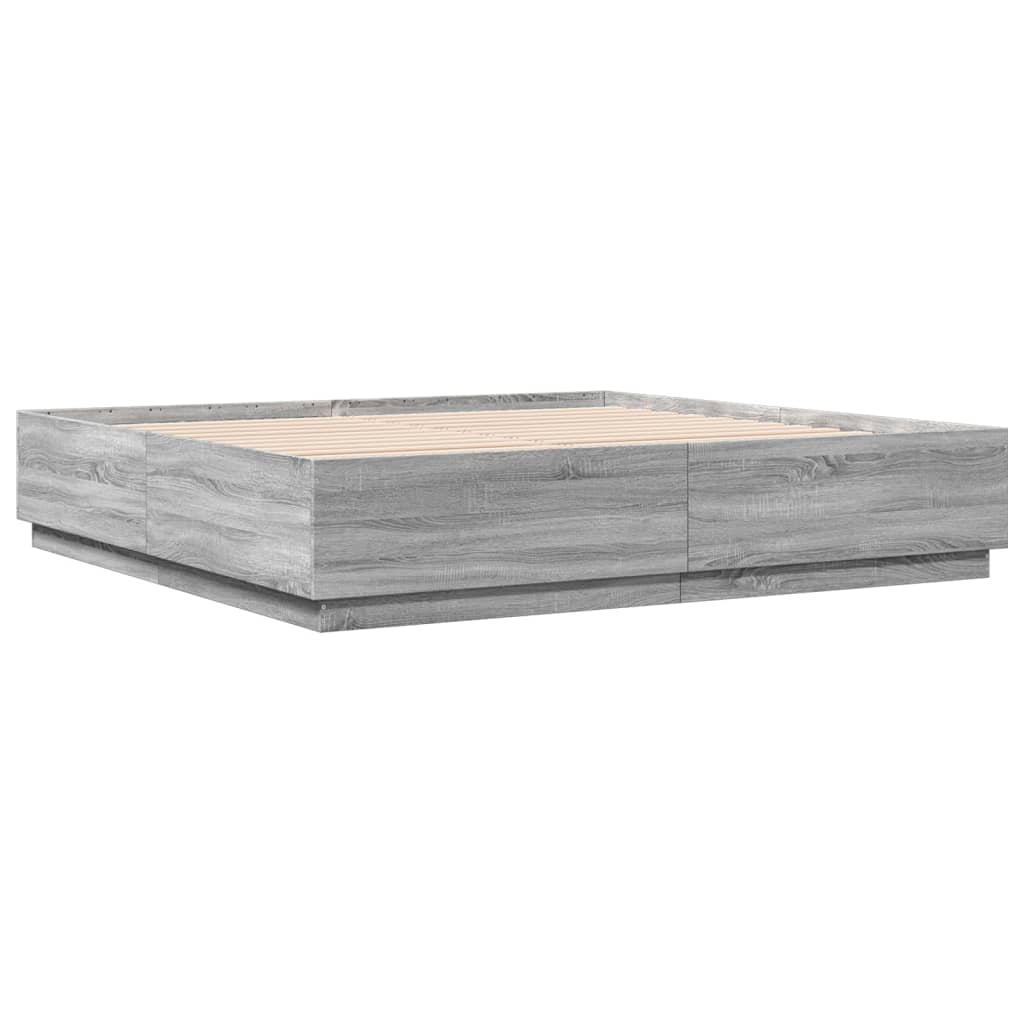Bedframe bewerkt hout grijs sonoma eikenkleurig 200x200 cm is nu te koop bij PeponiXL, paradijselijk wonen!