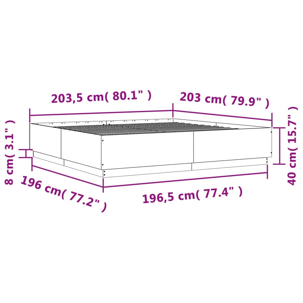 Bedframe bewerkt hout grijs sonoma eikenkleurig 200x200 cm is nu te koop bij PeponiXL, paradijselijk wonen!