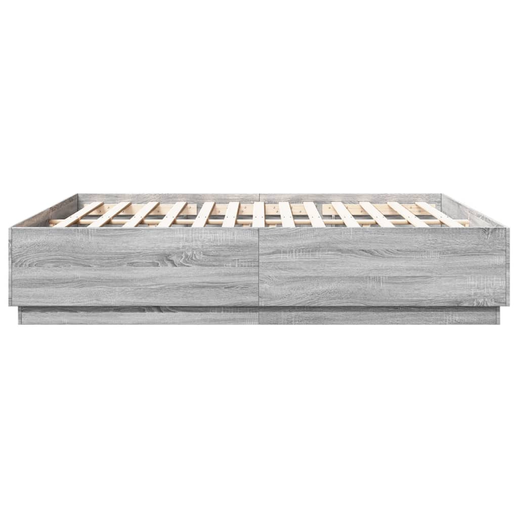 Bedframe bewerkt hout grijs sonoma eikenkleurig 180x200 cm is nu te koop bij PeponiXL, paradijselijk wonen!