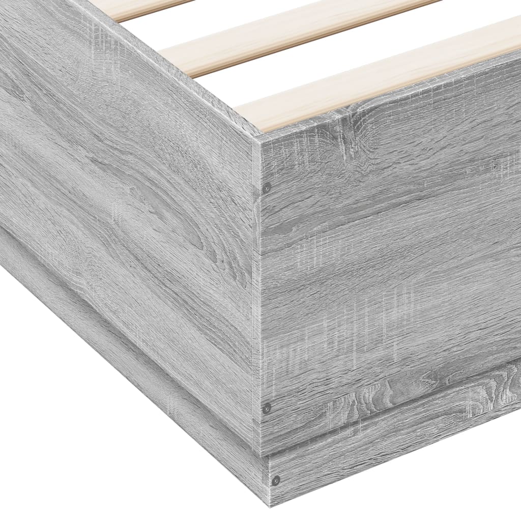 Bedframe bewerkt hout grijs sonoma eikenkleurig 180x200 cm is nu te koop bij PeponiXL, paradijselijk wonen!