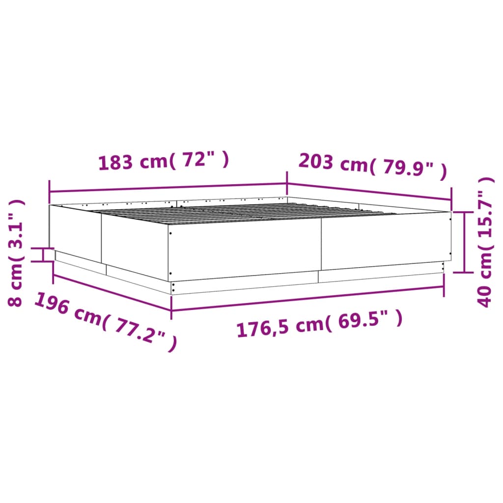 Bedframe bewerkt hout grijs sonoma eikenkleurig 180x200 cm is nu te koop bij PeponiXL, paradijselijk wonen!