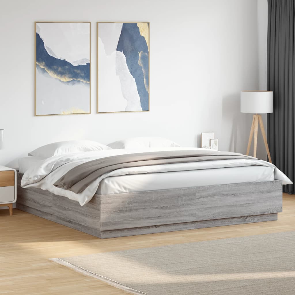 Bedframe bewerkt hout grijs sonoma eikenkleurig 180x200 cm is nu te koop bij PeponiXL, paradijselijk wonen!