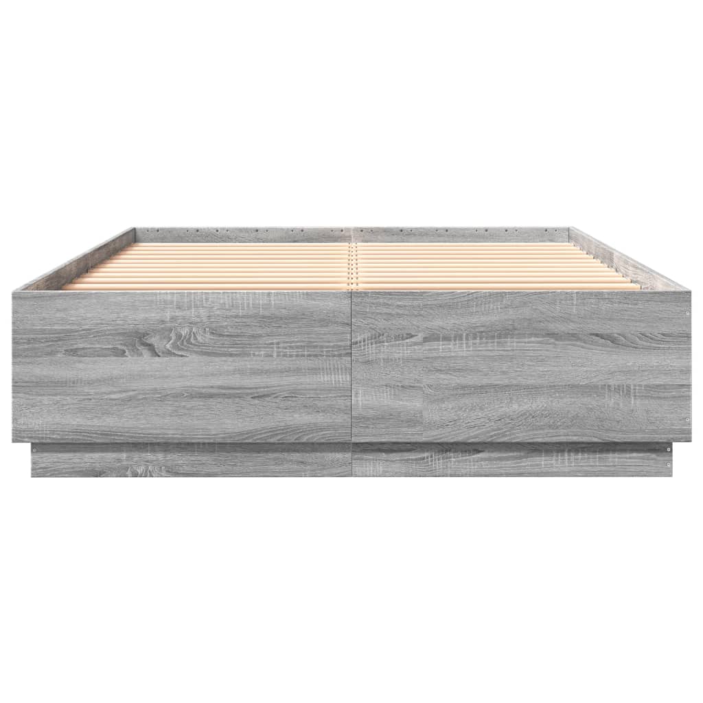 Bedframe bewerkt hout grijs sonoma eikenkleurig 160x200 cm is nu te koop bij PeponiXL, paradijselijk wonen!